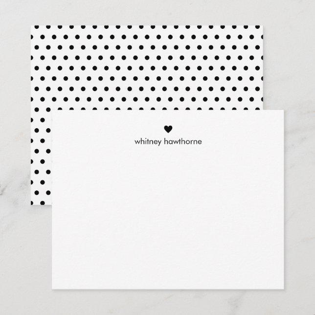 Carte De Correspondance Personalized Modern Black Polka Dots & Heart