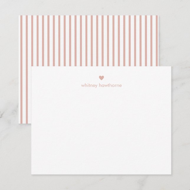 Carte De Correspondance Personalized Modern Blush Pink Stripes & Heart (Devant / Derrière)