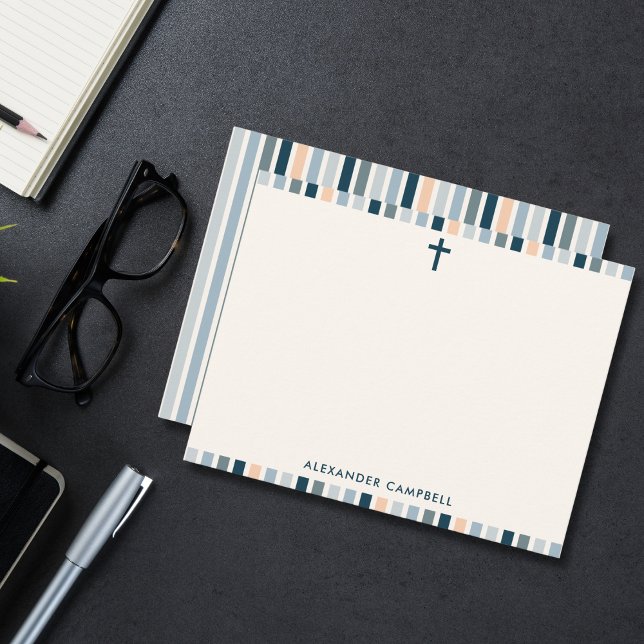 Carte De Correspondance Personalized Modern Christian Striped Cross (Simple cross and soft stripes—perfect for personal, faith-filled notes.)