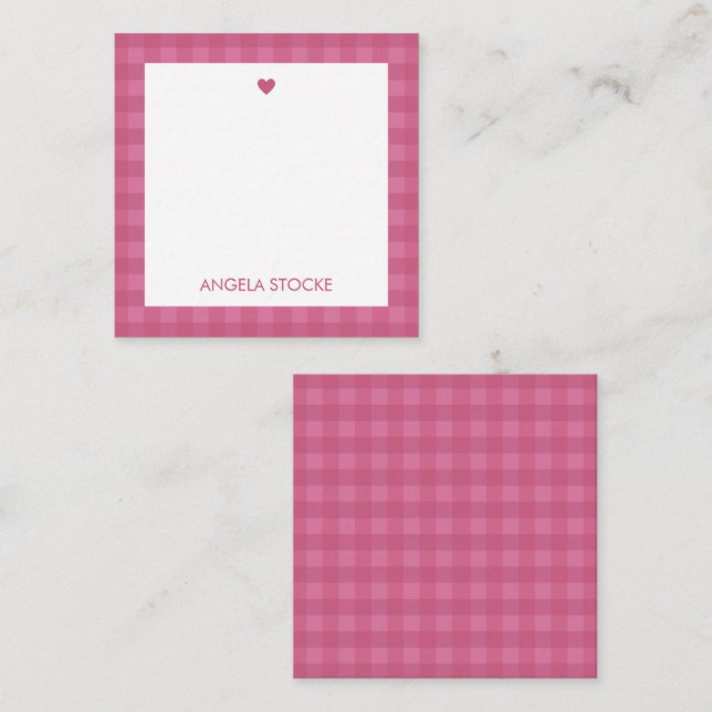 Carte De Correspondance Personalized Pink Gingham Note Card (Devant / Derrière)