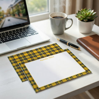 Carte De Correspondance Personalized Tartan Note Card with Plaid Backgroun