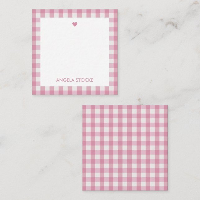 Carte De Correspondance Personalized White Pink Gingham (Devant / Derrière)