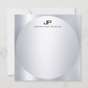 Carte De Correspondance Personnalisé Faux Monogramme Argent Simple Élégant