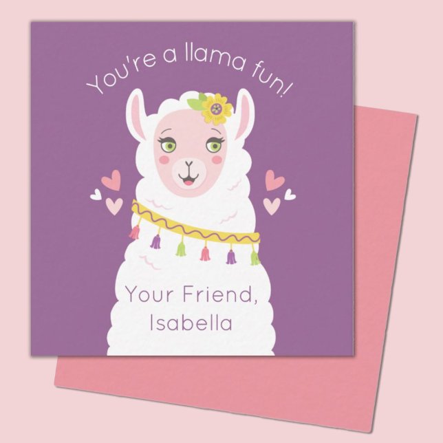 Carte De Correspondance Petits enfants Llama Valentine (A cute llama valentines day mini 2.5x2.5 card. Perfect for a kids classroom exchange.)