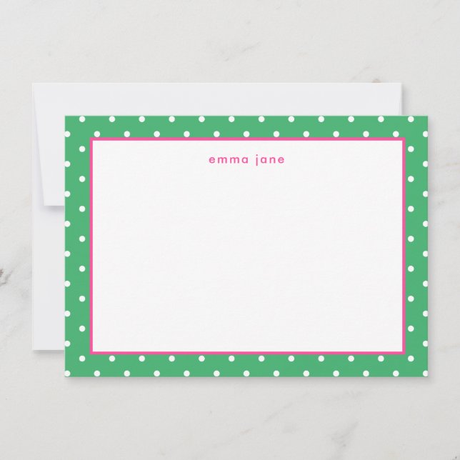 Carte De Correspondance Petits points rose et vert Personnalisé (Devant)