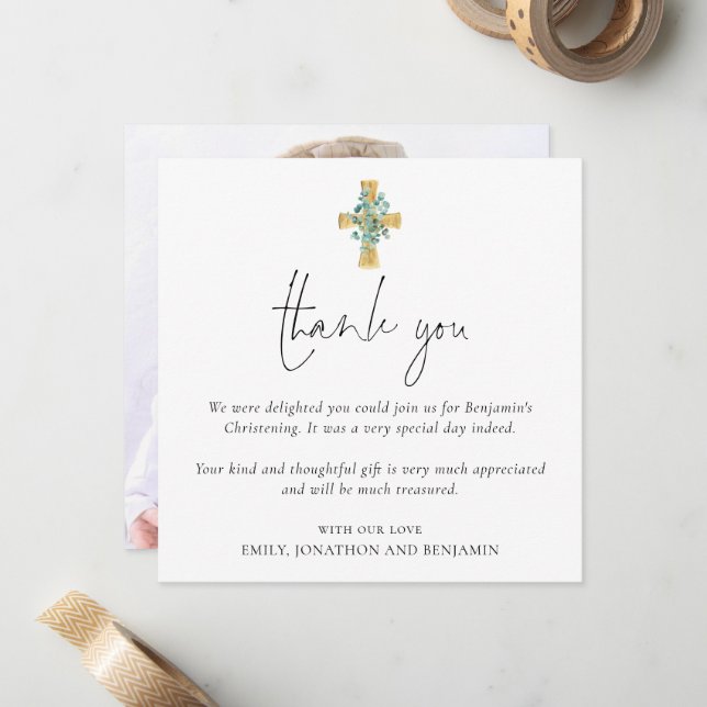 Carte De Correspondance Photo Cross Baptême Christening Merci (Devant/Arrière en situation)