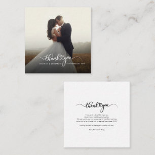 Carte De Correspondance Photo du jour de mariage Script manuscrit Merci