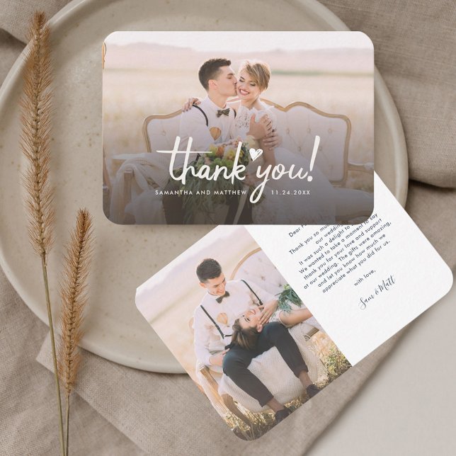 Carte De Correspondance Photos de mariage remerciements calligraphiés à la (Wedding Day Photos Guests Thank You Card)