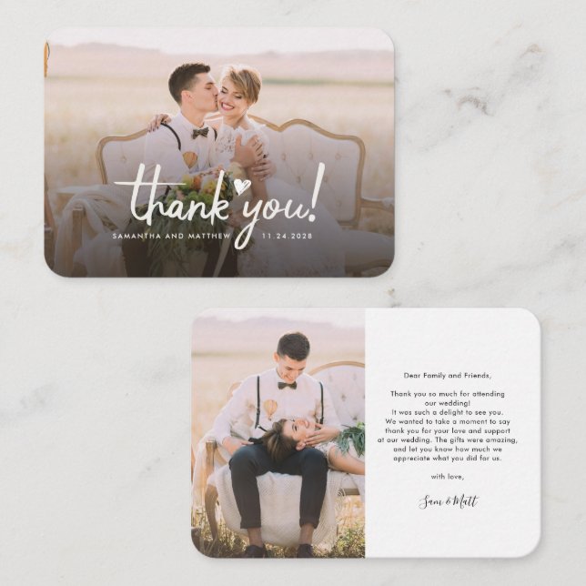 Carte De Correspondance Photos Mariages à la main Merci (Devant / Derrière)