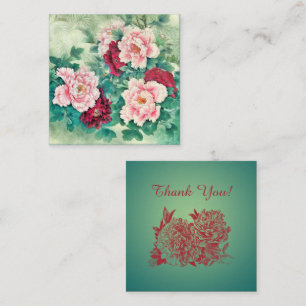 Carte De Correspondance Pies roses rouges et Merci Feuille vert