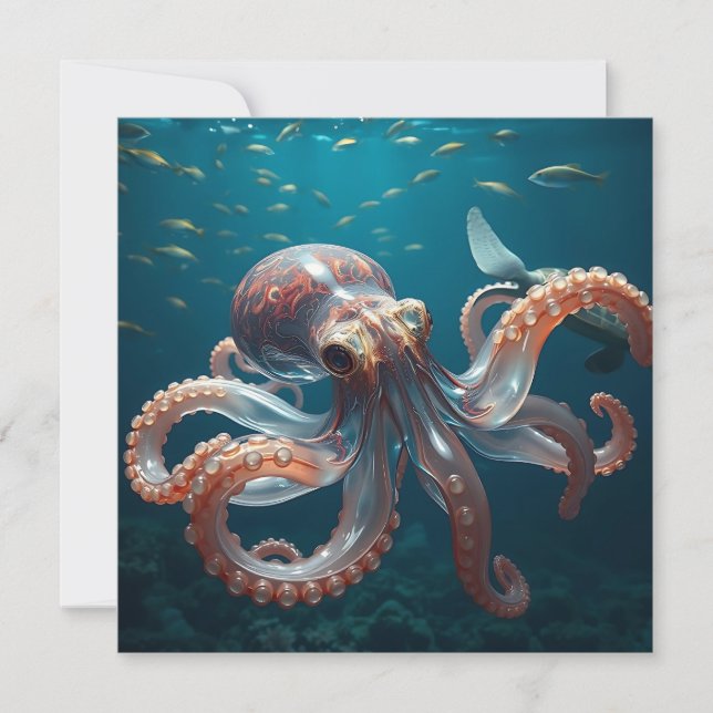 Carte De Correspondance Pieuvre en forme de verre dans la mer profonde (Devant)
