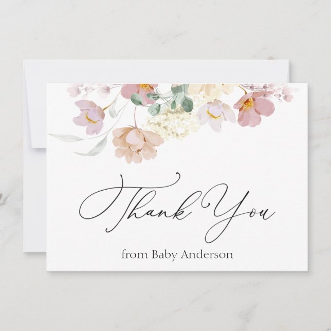Carte De Correspondance Pink Blooms Douche Merci Note Card (Devant)