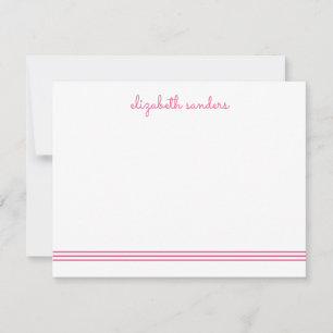 Carte De Correspondance Pink Blush Script Triple Stripe Moderne tendance