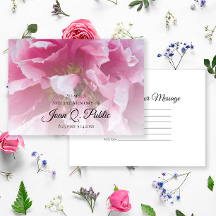Carte De Correspondance Pink Peony Flower Partager une mémoire funéraire