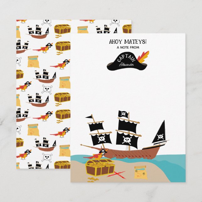 Carte De Correspondance Pirate Thème Personnalisé Enfants Papeterie (Devant / Derrière)