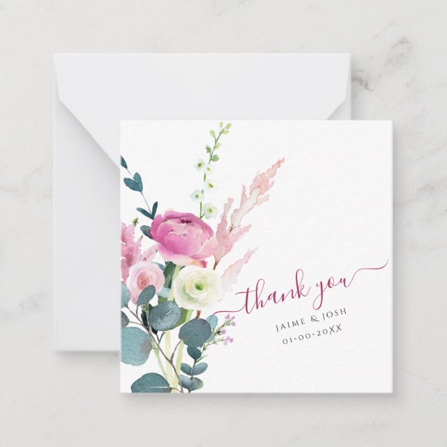 Carte De Correspondance PixDezines Aquarelle rose Ranunculus Merci (Devant)