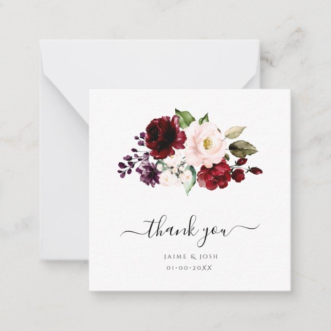 Carte De Correspondance PixDezines Elegant Blush Bourgogne Aquarelle Roses (Devant)