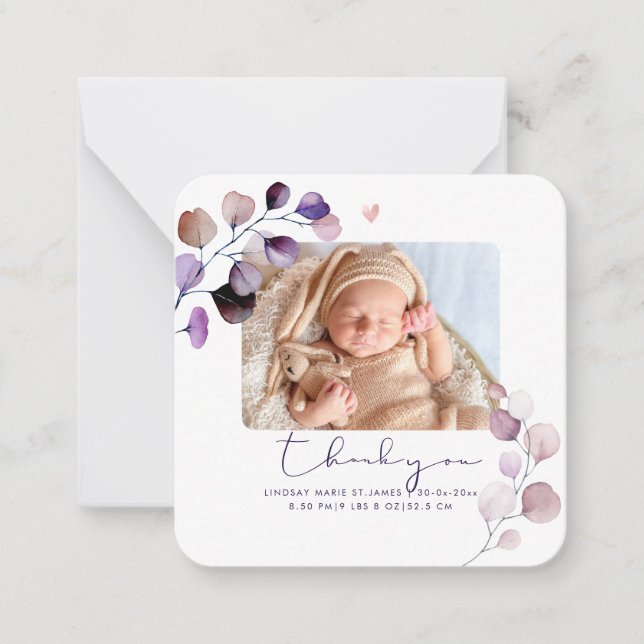 Carte De Correspondance PixDezines Eucalyptus Baby shower Merci (Devant)