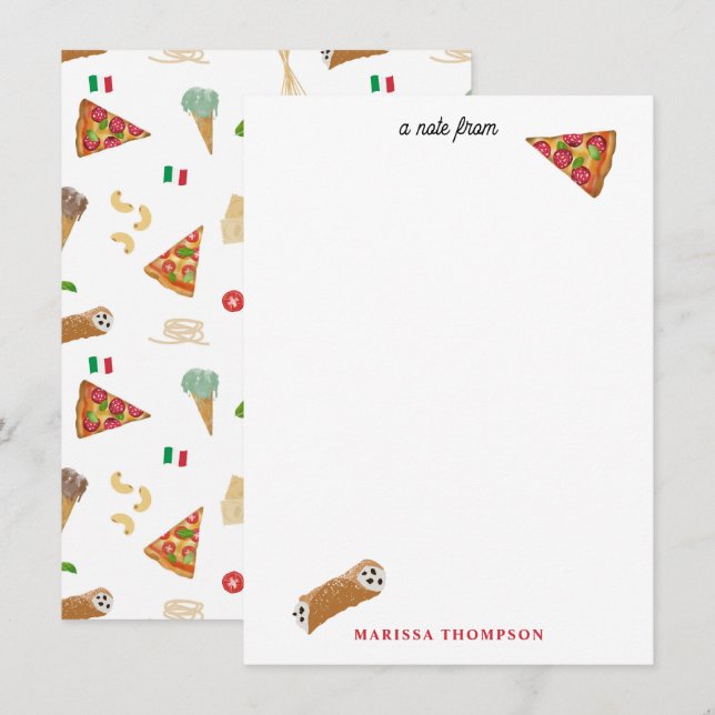 Carte De Correspondance Pizza italienne Pâtes Tiramisu Motif (Devant / Derrière)