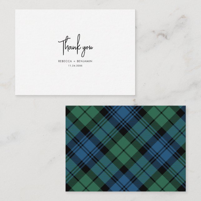Carte De Correspondance Plaid Campbell Rustic Mariage Tartan Merci (Devant / Derrière)