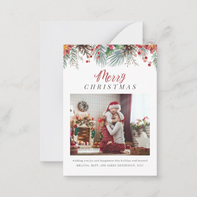 Carte De Correspondance Plaid Christmas Photo Rustique Botanique (Devant)