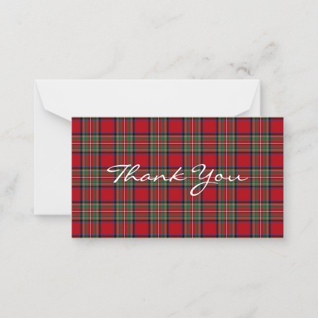 Carte De Correspondance Plaid Rustique Tartan Stewart Fête Remerciements (Devant)
