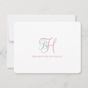 Carte de correspondance plate à monogramme rose bl