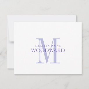 Carte de correspondance plate à monogramme violet