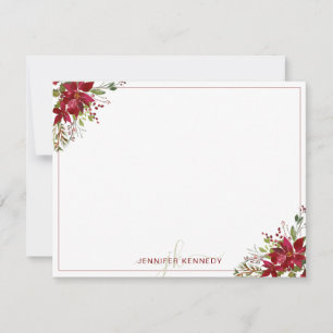 Carte De Correspondance Poinsettia Rouge Chic Fleur Aquarelle de Noël 