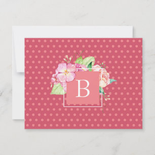 Carte De Correspondance Points rose initiaux monogrammes et corail rose fl