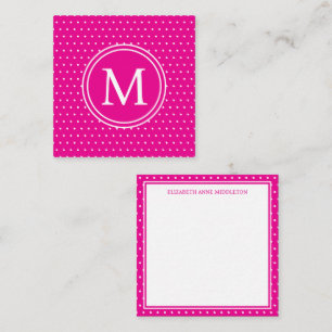 Carte De Correspondance Pois blancs preppy sur Monogramme rose vif