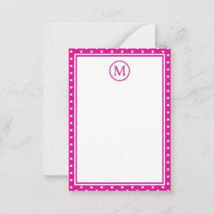 Carte De Correspondance Pois blancs preppy sur Monogramme rose vif