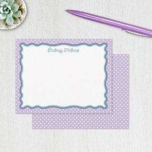 Carte De Correspondance Pois violets et cadre vague Ajouter un nom