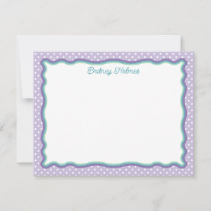 Carte De Correspondance Pois violets et cadre vague Ajouter un nom