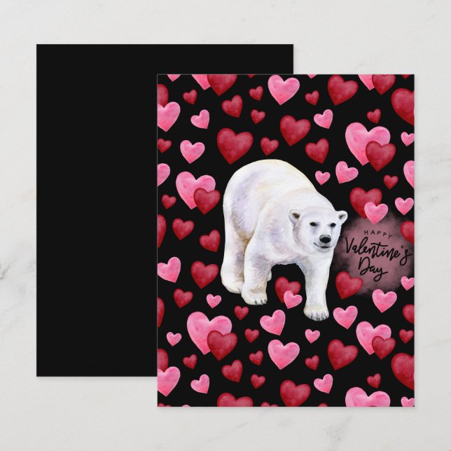 Carte De Correspondance Polar Bear Love Valentine’s Day Card in Black (Devant / Derrière)
