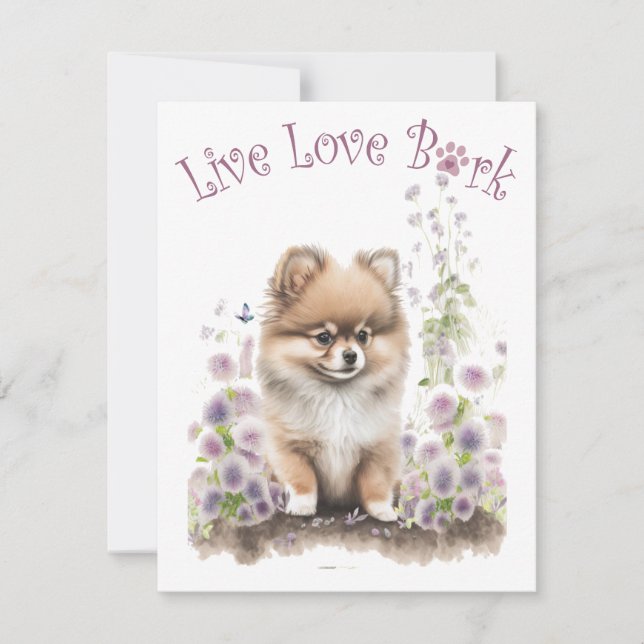 Carte De Correspondance Pomeranian Chien Maman Floral (Devant)
