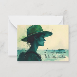 Carte De Correspondance Portrait à l'aquarelle vintage d'une femme au bord