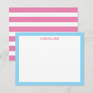 Carte De Correspondance Préparatoire Rose Rayures & Bébé Bleu Mignon Girly
