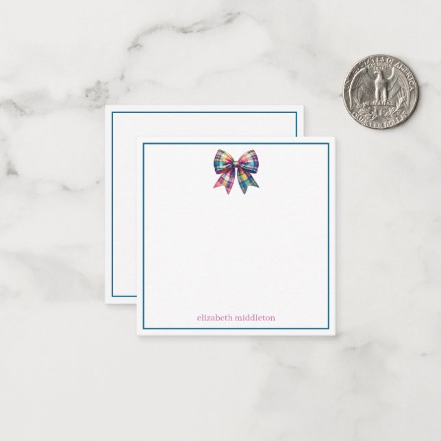 Carte De Correspondance Preppy Aquarelle Plaid Bow Personnalisé (Devant/Arrière en situation)