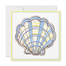 Preppy Blue and Yellow Plaid Scallop Seashell