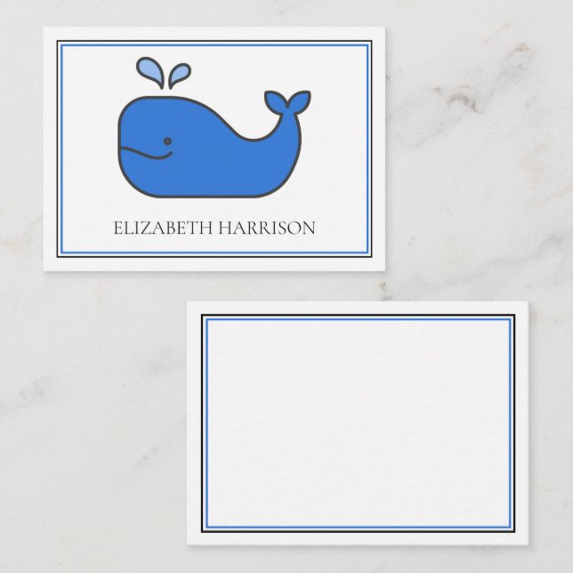 Carte De Correspondance Preppy Blue Whale personnalisée (Devant / Derrière)
