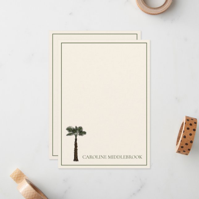 Carte De Correspondance Preppy Coastal Palm Tree Personalized (Devant/Arrière en situation)