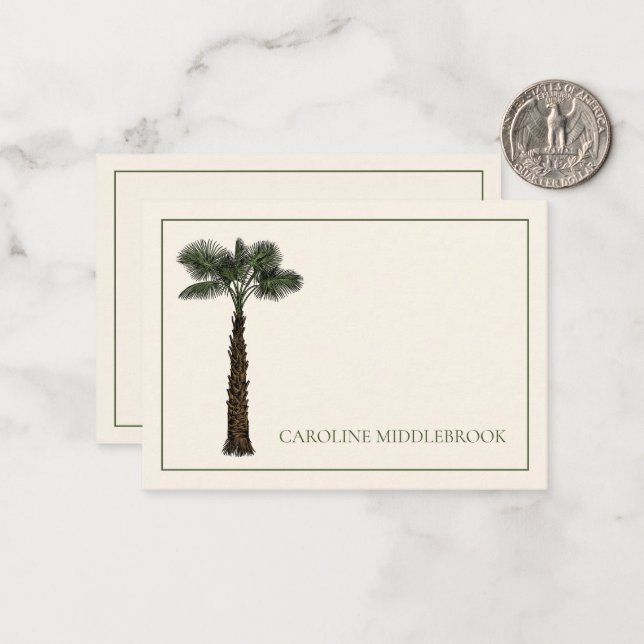 Carte De Correspondance Preppy Coastal Palm Tree Personalized (Devant/Arrière en situation)