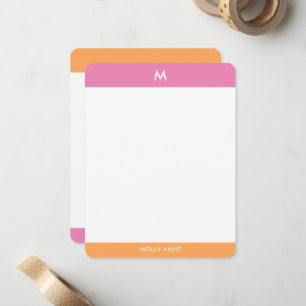 Carte De Correspondance Preppy Monogram rose et orange Girly