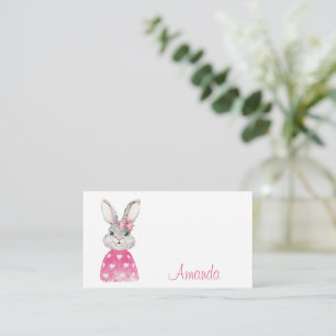 Carte De Correspondance Preppy Pink Heart Bow Bunny