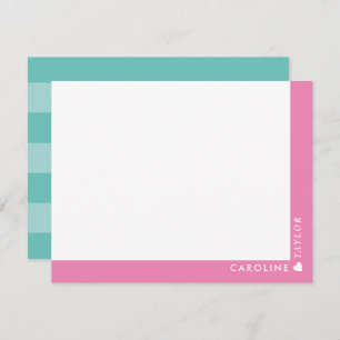 Carte De Correspondance Preppy rose et Turquoises rayures mignonnes fille
