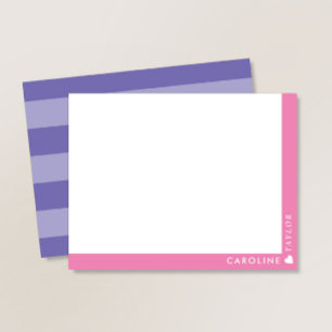Carte De Correspondance Preppy rose Purple Stripes mignonne fille personna