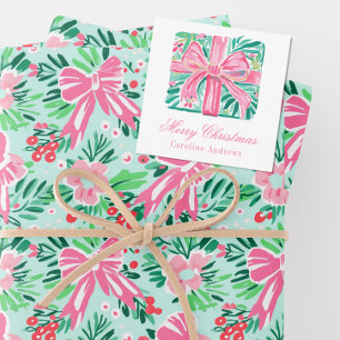 Carte De Correspondance Preppy rose & vert Noël Présente Enceinte