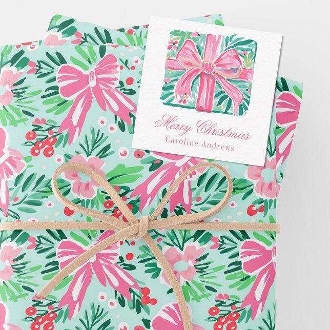Carte De Correspondance Preppy rose & vert Noël Présente Enceinte (Créateur téléchargé)
