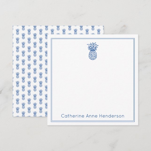 Carte De Correspondance Preppy Tropical Navy Blue Pineappy Personnalisé (Devant / Derrière)